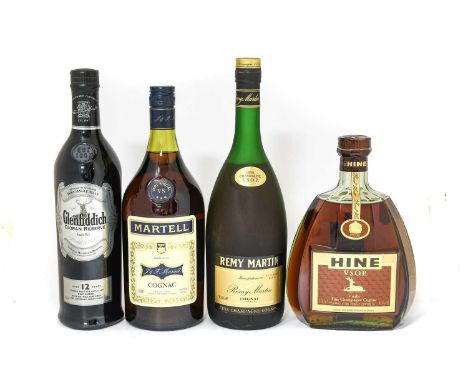 Hine V.S.O.P Fine Champagne Cognac, 100cl (one bottle), Martell V.S. Cognac (one bottle), Remy Martin V.S.O.P. Fine Champagne