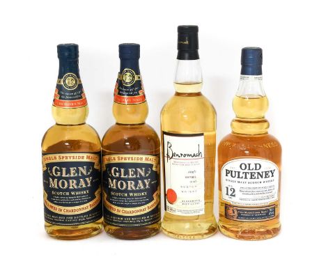 Glen Moray Single Speyside Malt Scotch Whisky, mellowed in Chardonnay barrels, 40% vol 70cl (two bottles), Old Pulteney 12 Ye