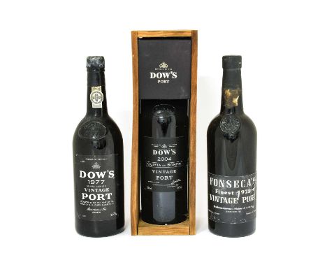 Fonseca 1975 Vintage Port (one bottle), Dow's 1977 Vintage Port (one bottle), Dow's 2004 Quinta Do Bomfin VintagePort (one bo