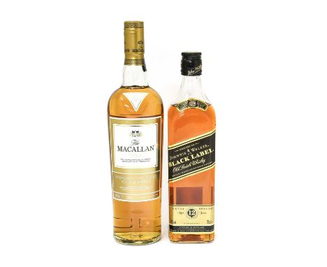 Macallan Gold Highland Single Malt Scotch Whisky, 40% vol 700ml (one bottle), Johnnie Walker Black Label Old Scotch Whisky, b