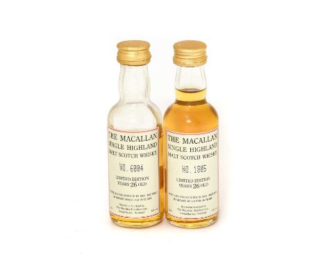 Macallan 26 Year Old Single Highland Malt Scotch Whisky, distilled 1966 limited edition miniatures, each 43% vol 5cl (2)One b