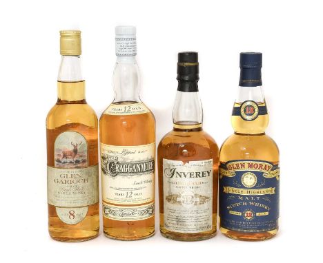 Glen Moray 12 Year Old Single Highland Malt Scotch Whisky, 40% vol, 70cl, in original card tube (one bottle), Cragganmore 12 