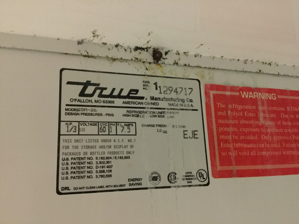 True Model GDM-26 Refrigerator, SN: 1294717, Electrical: 115V, 60Hz, 7