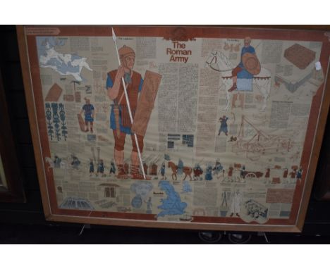 A large framed and glazed educational poster on the Roman army.