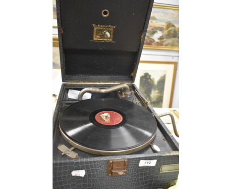 An Edwardian portable gramophone record player by HMV