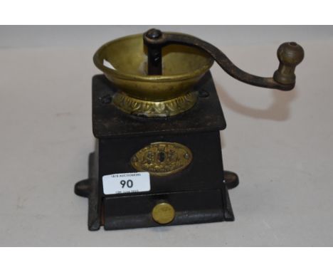 A Victorian manual coffee grinder mill by Kenrick cast iron and brass design