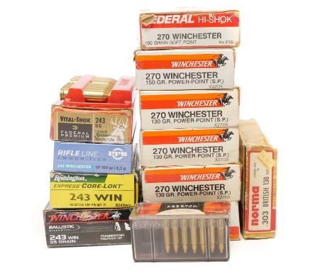 Mixed rifle ammunition, to include 92 rounds of .270 ammunition by Federal and Winchester, .243 ammunition, 89 rounds, by Win