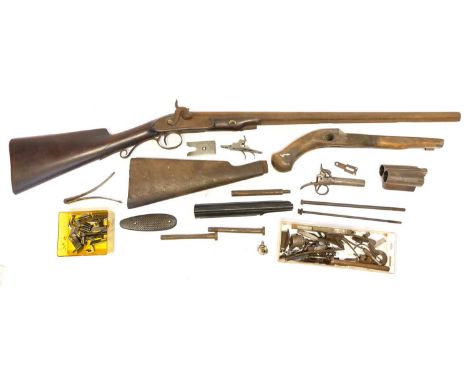 Percussion 14 bore muzzle-loading shotgun by Marigold for restoration together with a collection of gun parts and spares.Sect