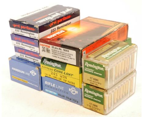 Mixed lot of ammunition, to include 60 rounds of Prvi Partizan 55 grain SP, 20 rounds of PPU .303 174 FMJ BT, 50 rounds of PP