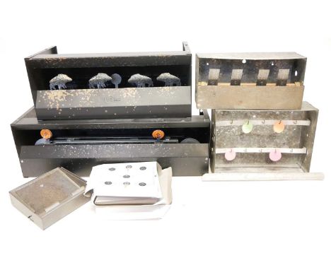 Collection of air gun targets and pellets, including an SMK knock-down target set, another battery-powered motor-operated mov