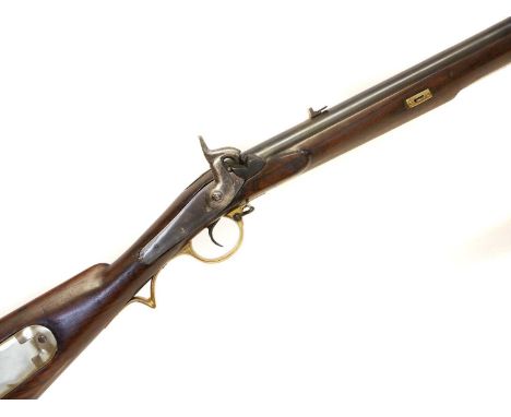 Percussion Neapolese Brunswick rifle, 30 inch barrel rifled with two grooves for a belted bullet, fitted with a bayonet bar a