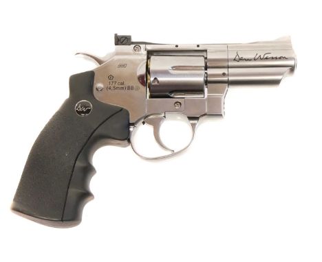 Dan Wesson ASG .177 CO2 Air Pistol revolver, serial number 11M90290, stainless steel finish, 2.5inch barrel, with box, six du
