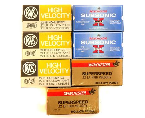 Collection of .22LR ammunition, to include 150 x RWS 100 x Winchester subsonic, and 85 x Winchester Superspeed hollow point. 