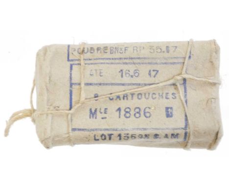 Eight original inert WW1 French 8mm Lebel rifle cartridges, loaded for the Chauchat Machine Rifle Model 1915, in their origin