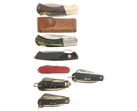 Eight pocket / pen knives by Wenger, Falcon, Eka and Victorinox. Buyer must be over the age of 18. Age verification ID will b