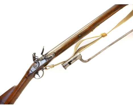 Volunteer Brown Bess .750 flintlock musket and bayonet, 39 inch barrel, the lock with Tower GR and crown stamp, fitted with r