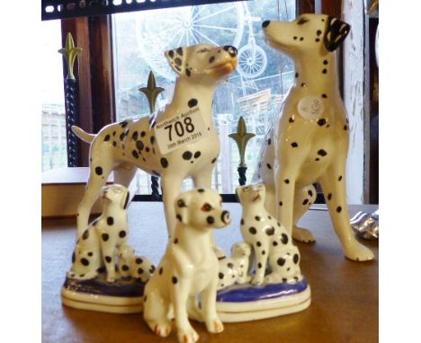 CERAMIC DALMATIONS. Five ceramic figurines of Dalmations including Sylvac example