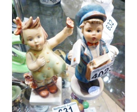 TWO GOEBEL FIGURINES. Two Goebel glazed ceramic figurines, H ~ 14cm 
