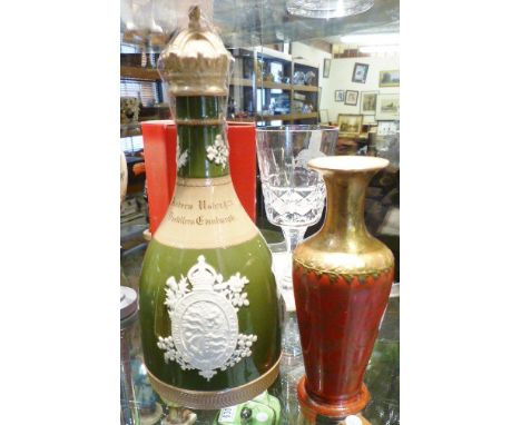 ROYAL DOULTON AND SPODE. Royal Doulton red vase and Spode Coronation flask