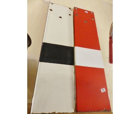 ENAMEL RAILWAY STOP SIGNALS. Pair of heavy enamel railway Stop signals, 27 x 106cm
