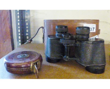 VINTAGE BINOCULARS. Pair of Dolland, London vintage binoculars and a Chesterman 33ft tape measure