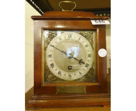 MAHOGANY BRACKET CLOCK. Mahogany cased bracket clock with silvered dial awarded by ICI in 1945