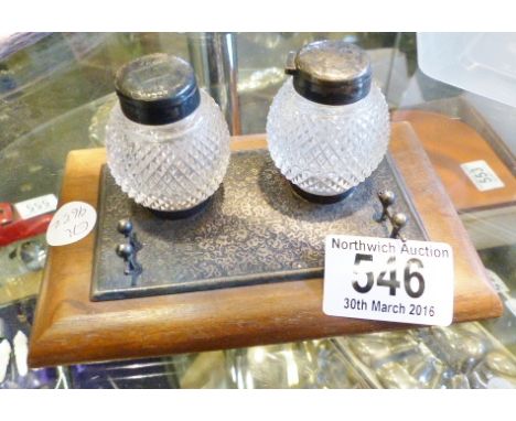 SILVER INKWELL AND PEN STAND. Silver inkwell and pen stand, Birmingham 1886