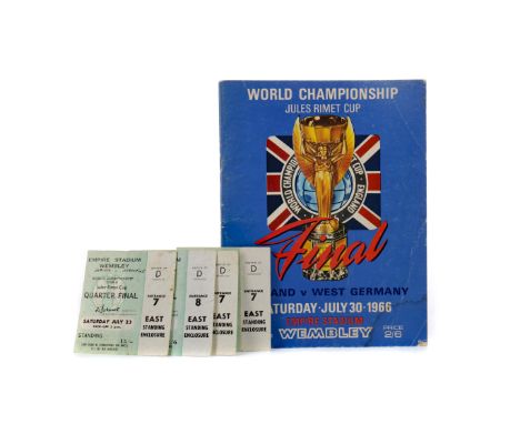ENGLAND VS. WEST GERMANY WORLD CUP FINAL PROGRAMME 1966, along with three ticket stubs from the eighth final and one from the