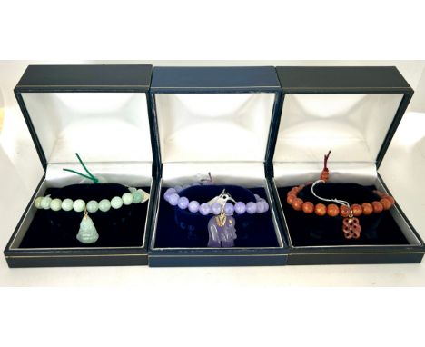 Vintage Chinese purple lavender Jade "Good Luck" Elephant Charm Bracelet, Buddha green charm jade bracelet, red jasper bracel