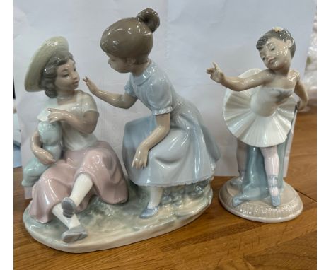 Two Nao figures one ballerina the other two friends and a baby. Tallest measures approx 7.5 inches 