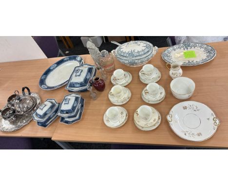 Large selection of miscellaneous includes Blue and white pottery, Nao figure, glassware etc 