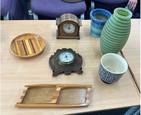 Selection of collectables to include mantle clock, vases, barometer etc 