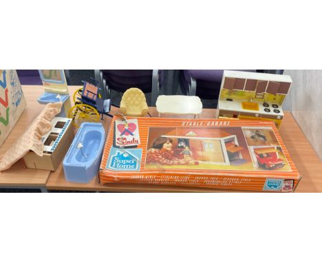 Quantity of vintage Sindy doll furniture including boxed stable 