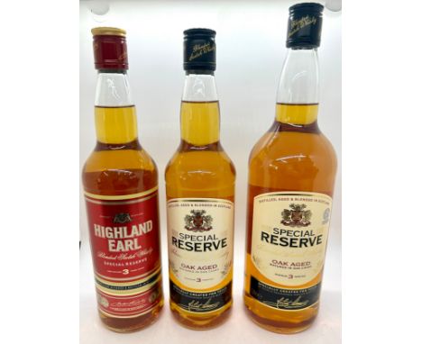Selection of 3 sealed bottles of Whisky to include Special reserve Scotch Whisky, 1 litre bottle, 70cl bottle, Highland Earl 