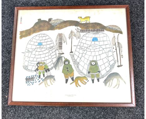 Vintage West Baffin Eskimo Co-operative Ltd lithograph measures approx 21 inches tall by 25 inches wide 