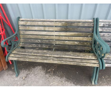 Cast iron end garden bench measures approximately Height 31 inches, Length 47 inches, Depth 22 inches 