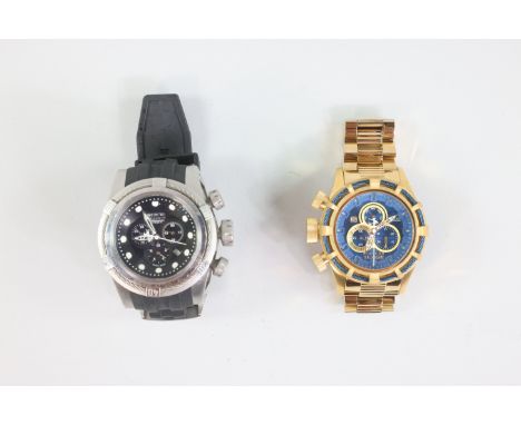 (15785) Bolt Zeus Chronograph, 50mm, Swiss component, stainless steel gold/blue face, and gold bandMeasures 5.5in Bezel Measu