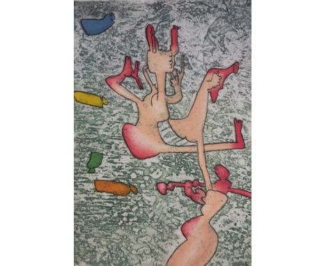 Artist: Roberto MattaTitle: Mots Desserre Freins IIIOrigin: Chili, 1972Medium: Aquatint Print on PaperDimensions: 10x13inAddi