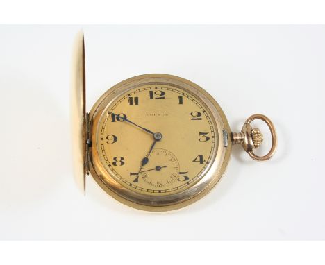 A 14CT. GOLD FULL HUNTING CASED POCKET WATCH the gold coloured dial signed Drusus, with Arabic numerals and subsidiary second