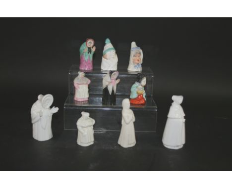 ROYAL WORCESTER CANDLE EXTINGUISHERS 6 Royal Worcester candle extinguishers including Japanese Girl, Granny Snow (2), Mr and 