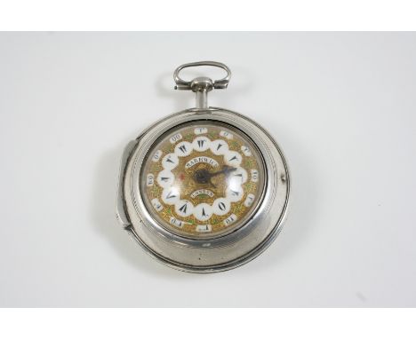 A SILVER PAIR CASED POCKET WATCH BY MARWICK, LONDON  the signed circular dial with gilt and enamel floral decoration, the mov