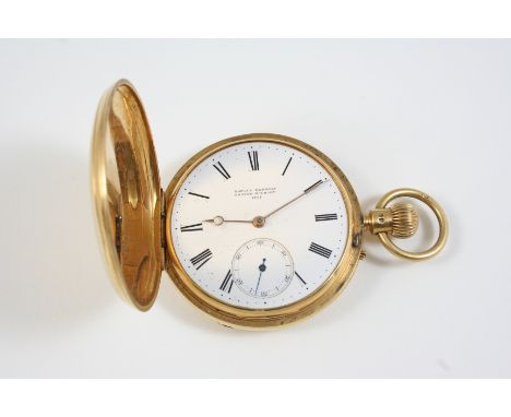 AN 18CT. GOLD FULL HUNTING CASED POCKET WATCH the white enamel dial signed Daniel Desbois 79 High Holborn 1797, with Roman nu