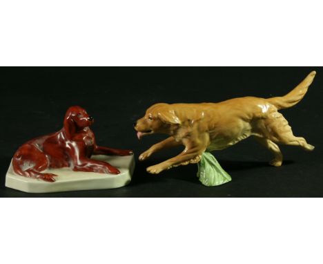 A ROYAL WORCESTER FIGURE OF A SETTER, by Doris Lindner, model 2871, date cipher for 1932, puce marks, 13cm; together with a f