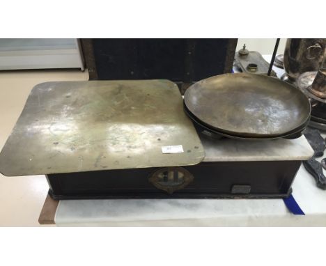 A set of 19th century French scales with marble top and brass pans