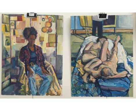 Alan Lack (20th century):A pair of portrait oils on board, unframed, 60 x 46 cm