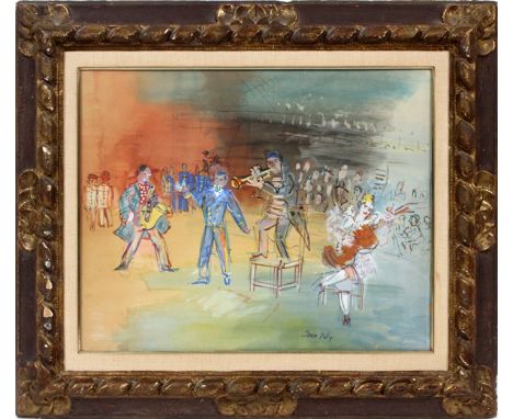 JEAN DUFY [FRENCH 1888-1964], GOUACHE, SIGHT H  17", W 21", "LES MUSICIENS":  17" x 21 1/2"  sight; signed near lower right; 