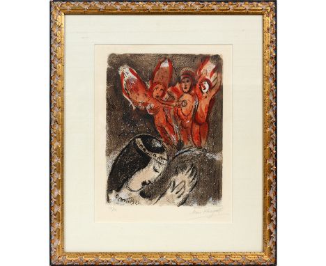 MARC CHAGALL [FRENCH/RUSSIAN, 1887-1985], COLOR  LITHOGRAPH, "SARA AND THE ANGELS", #50/50,:  J.  L. Hudson's label; pencil s