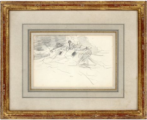 WINSLOW HOMER [US 1836-1910], PENCIL DRAWING ON  PAPER, C. 1885, IMAGE SIZE: H 4", W 6 5/16",  "SKETCH FOR GULF STREAM":  Uns