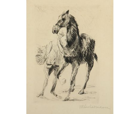LIEBERMANN, Max (1847-1935), "Pferdeführer II", Original-Kaltnadelradierung, 17,5 x 12, handsigniert, 1912, leicht besch., WV