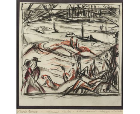 MENSE, Carlo (1886-1965), "Rheinansicht", Mischtechnik/Papier, 16,5 x 16,5, unten rechts monogrammiert, R.